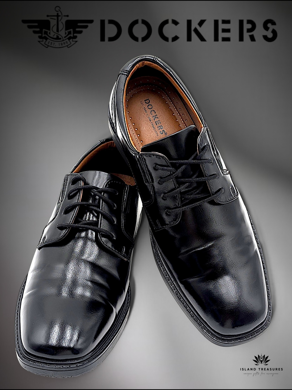 Dockers Sz 7M Men Black Oxford Dress Shoes Lace Up Quilted Sole Business Casual